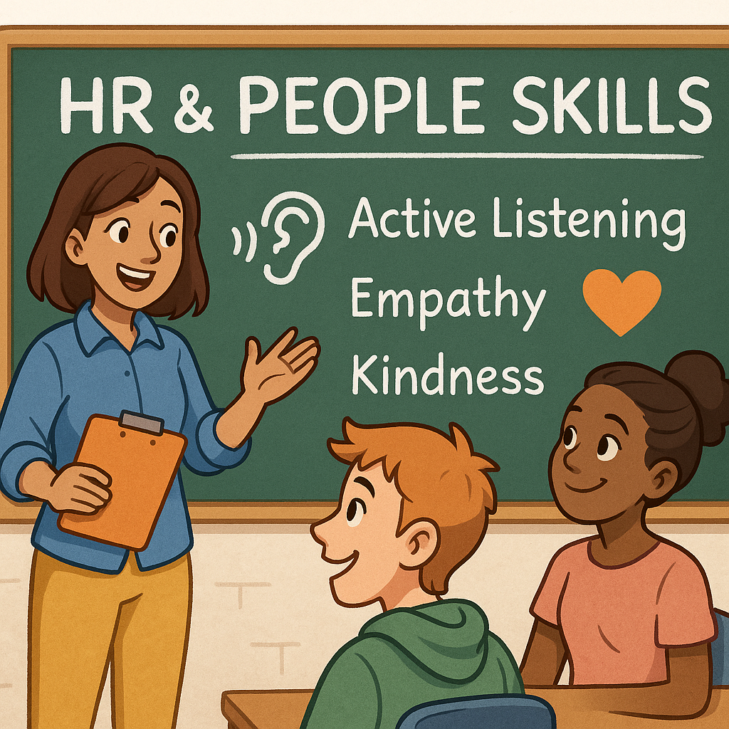 Students sitting in a circle; one is speaking while another listens attentively, with a heart icon above symbolizing respect.